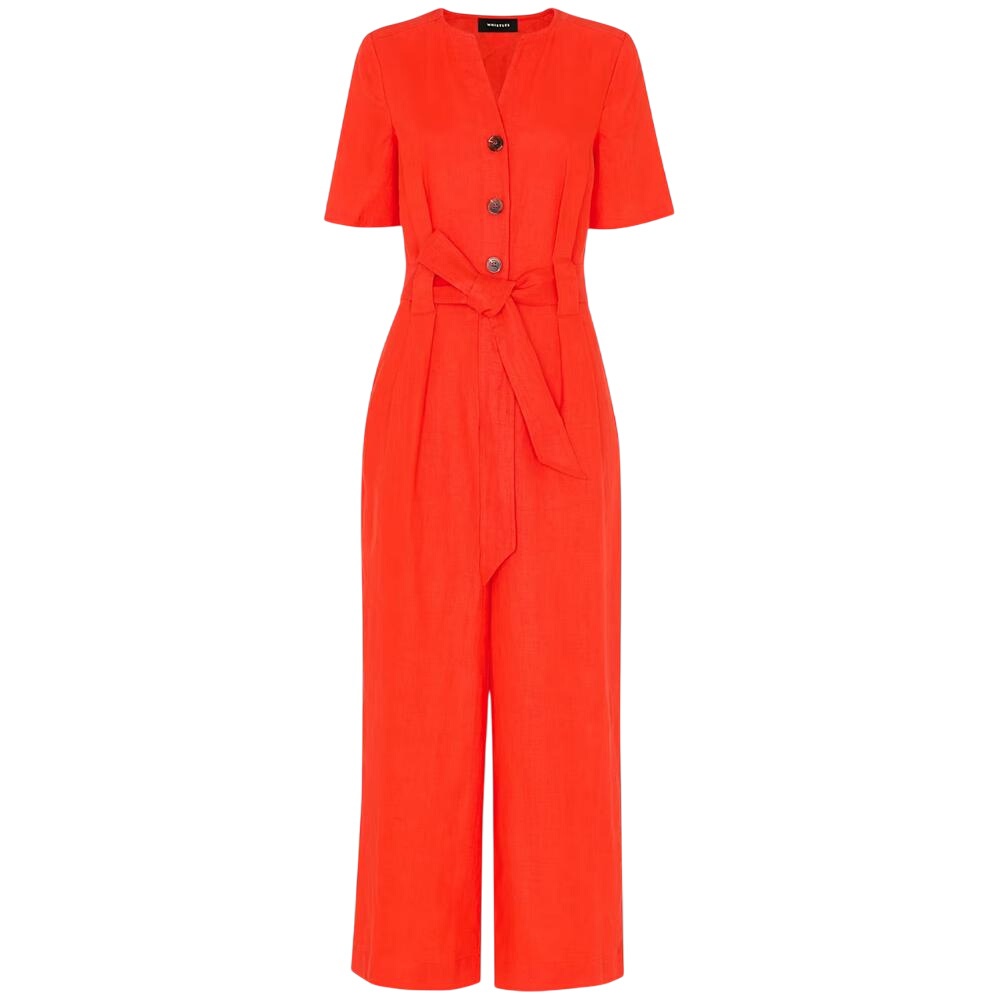 Whistles Red Fiona Linen Button Jumpsuit